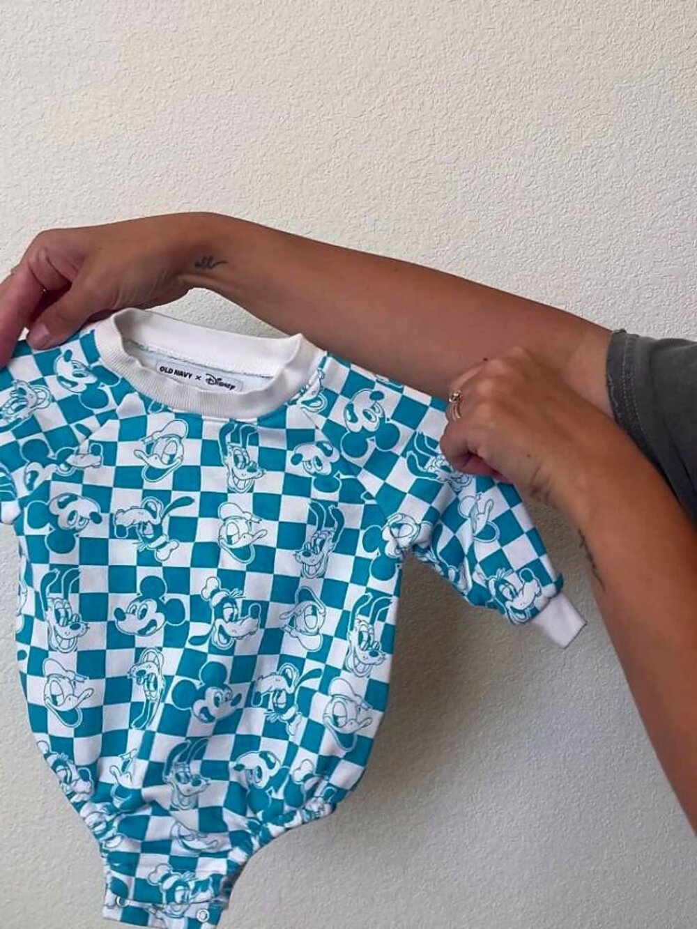 Old Navy x Disney Baby Bodysuit Checkerboard Mickey & Friends 3-6M Teal White
